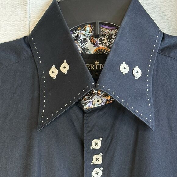 Bertigo Shirt Mens 2XL  Blue Long Sleeve Button Up Cotton Dress printed cuff - Picture 1 of 11